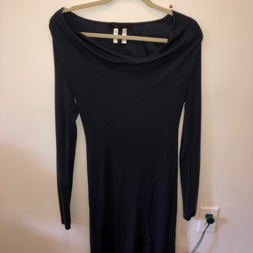 Midi dress BCBG dark blue. Roughed turtle neck top